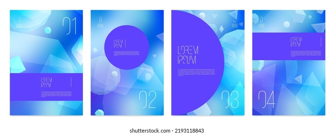 Afiches isométricos de color azul abstracto en color púrpura moderno con formas geométricas 3d, fondo futurista, ilustración de neón vector colorido, cubierta. banner neon