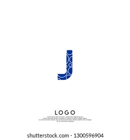 abstract blue J logo letter in dots pattern design concept