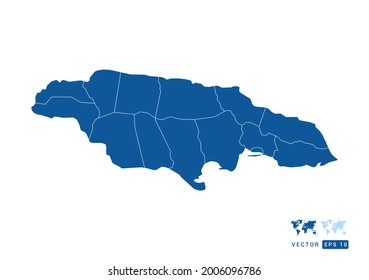 Resumen del vector del mapa de Jamaica azul sobre fondo blanco.