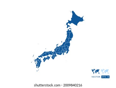 Resumen del vector del mapa azul de Japón sobre fondo blanco.