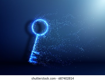 Abstract blue key, with ligh particles, Vector illustration