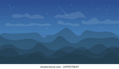 Abstract Blue Landscape Mountains Clouds Stars Magic Mystical Vector Design