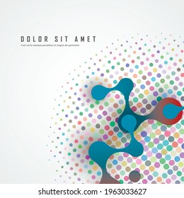 Abstract blue large molecules with bright circles on white background. Modern logotype icon dna