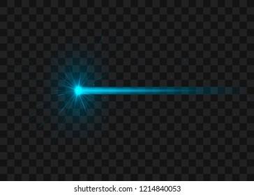 Abstract blue laser beam. Isolated on transparent black background. Vector illustration, eps 10.