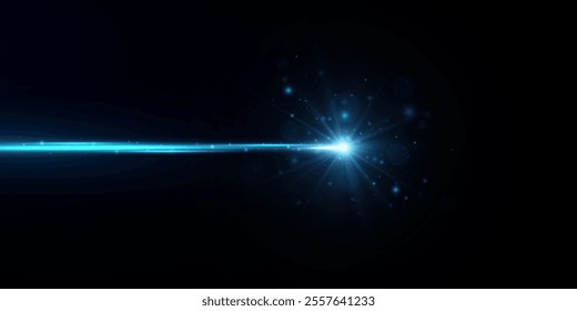 Abstract blue laser beam. Isolated on a transparent black background.