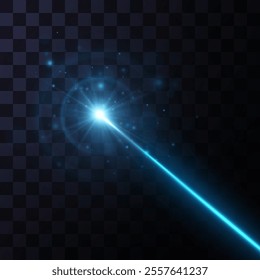Abstract blue laser beam. Isolated on a transparent black background.