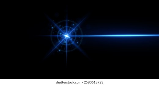 Abstract blue laser beam. Isolated on a transparent black background.