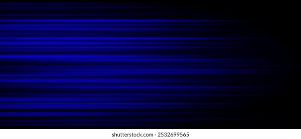 Abstract blue laser beam. Lighting effect. Directional spotlight. Light streaks fading into darkness on a black background, creating a dynamic and abstract effect.