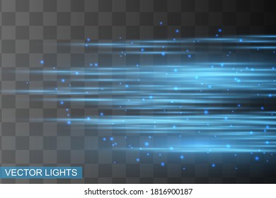 Abstract blue laser beam. Transparent isolated on black background. Vector illustration.the lighting effect.floodlight directional