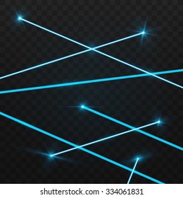 Abstract blue laser beams. Isolated on transparent black background. Vector illustration, eps 10.