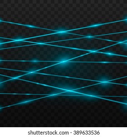 Abstract blue laser beams. Isolated on transparent black background. Vector illustration, eps 10.