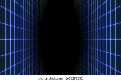 Abstract blue laser grid background. Retro futuristic vector illustration.