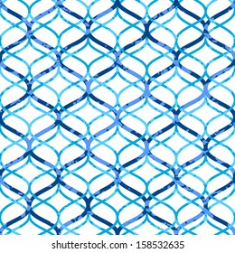 Abstract blue lattice on white grunge seamless pattern, vector
