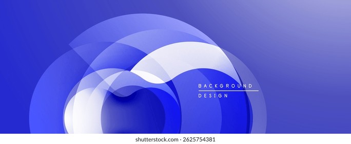 Abstract blue layers create dynamic visual effect. Gradient shades suggest depth, modern design elements present.