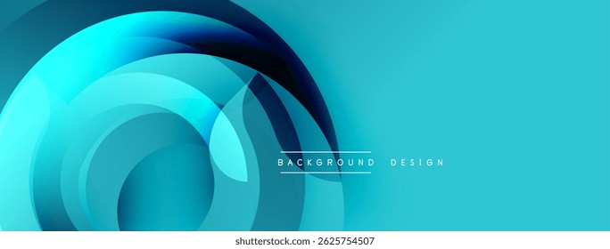 Abstract blue layers create dynamic visual flow. Modern design elements suggest technology, innovation, depth. Clean aesthetic.