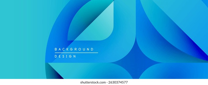 Abstract blue layers create dynamic background. Smooth gradients suggest depth, modern design elements present. Minimalist text included.