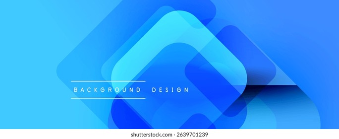 Abstract blue layers create dynamic background. Overlapping squares suggest depth, modern design elements. Smooth gradients offer visual interest.