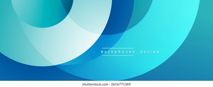 Abstract blue layers create flowing circular design. Minimalist background, modern aesthetic, smooth gradients present.