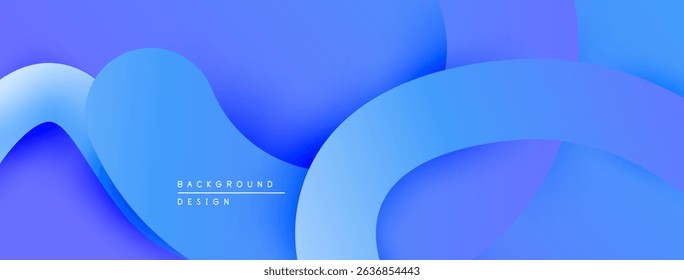 Abstract blue layers create flowing shapes. Gradient colors suggest depth, modern design elements present smooth transitions.
