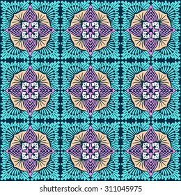 Abstract blue leaves seamless pattern