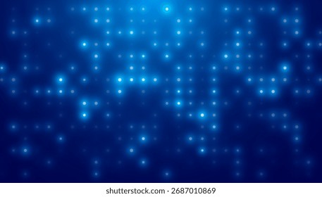 Fondo azul Abstractas de las luces del panel del led. Cuadrícula de luces radiantes. Hermosas chispas brillan con luz especial. Ilustración vectorial.