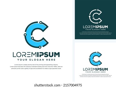 Una letra azul abstracta C sobre la plantilla para el diseño del logotipo tecnológico