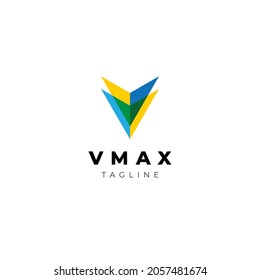Plantilla de diseño del logotipo de marca V de la letra azul abstracta