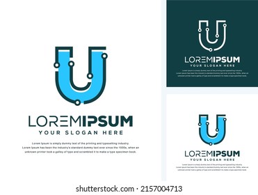 Una letra azul abstracta U en la plantilla para el diseño del logotipo de tecnología