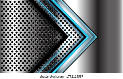 Abstract blue light arrow direction on silver circle mesh design modern futuristic luxury technology background vector illustration.