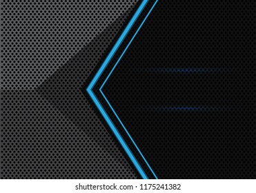 Abstract blue light arrow on gray black circle mesh 3D design modern futuristic background vector illustration.