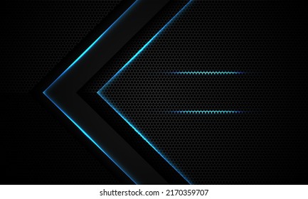 Abstract blue light arrow on black with hexagon mesh design modern luxury futuristic technology background vector illustration.	
