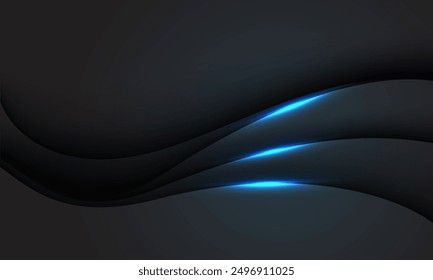 Abstrakte blaue Lichtkurve auf grauem Metallic mit schwarzem Leerraum Design modernen Luxus futuristischen kreativen Hintergrund Vektorgrafik.