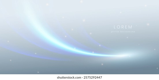 Abstract blue light curved ray on grey background with lighting effect sparkle. Vector illustration