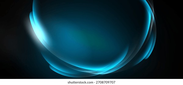 Abstractas curvas de luz azul forman una forma brillante. El fondo oscuro enfatiza la luminosidad, creando un efecto visual moderno.