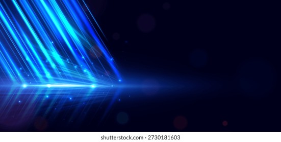 Abstractas diagonal de luz azul sobre fondo azul oscuro. Concepto de movimiento de movimiento de velocidad. Ilustración vectorial.