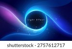 Abstract blue light effect background with glowing swirl, portal frame, and wavy lines.