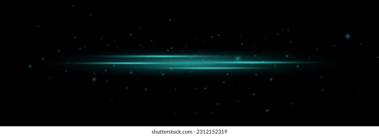 Abstract blue light effect isolated on black background. Vector burst of light with sparks. Flash and glare. Glowing line with dust.
