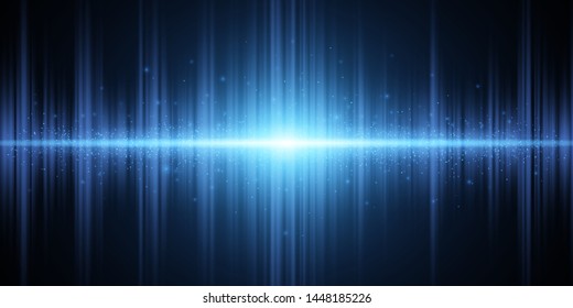 Abstract blue light effect on a dark background. Glowing equalizer. Background for the radio, club, party. Vibration of light. Bright flash of light with luminous dust. Vector illustration. EPS 10