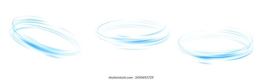 Abstract blue light effect on white background. Dynamic blue lines with glow effect. Rotating light effect for gaming and advertising design.