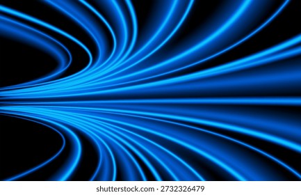 Abstractas movimiento de curva de velocidad rápida de luz azul en la Ilustración vectorial de fondo de lujo de tecnología negra.