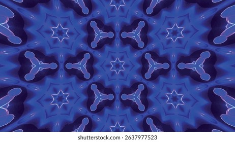 An abstract blue light kaleidoscope pattern designed for maximum visual impact with vibrant resonance. Stunning, mesmerizing kaleidoscope effect. Vector illustration.