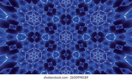 An abstract blue light kaleidoscope pattern designed for maximum visual impact with vibrant resonance. Stunning, mesmerizing kaleidoscope effect. Vector illustration.