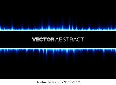 Abstract blue light lines on black background, vector graphic design