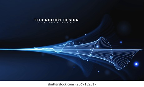 Abstract blue light lines stretching on a dark background representing high speed movement, energy flow or large amount of data transmission, futuristic technology theme.