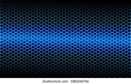 Abstract blue light metallic hexagon mesh pattern on black design modern futuristic background vector illustration.