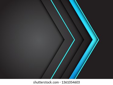 Abstract blue light neon arrow direction on dark grey blank space design modern futuristic background vector illustration.