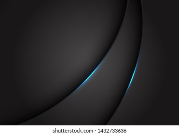 Abstract blue light on dark grey grey metallic curve overlap with blank space design modern futuristic background vector illustration.