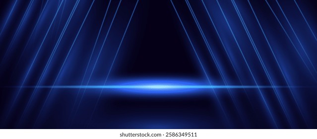 Abstract blue light ray on dark background. Technology data design. Vector