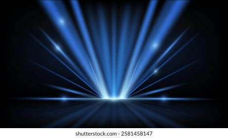 Abstract Blue Light Rays Background - Neon Lines and Spotlights for Night Views. Vector Illustration.