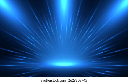 Abstract blue light rays background. Big Data futuristic, hi tech technology, light line design. Illustration innovation data system, cyber space, communication intern. Lighting place for the award